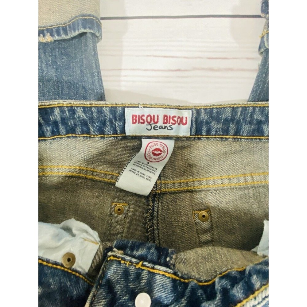 BISOU BISOU Jeans Womens Sz 4 Denim Cuffed Capris Rolled Hem Tinted Wash - Picture 5 of 8